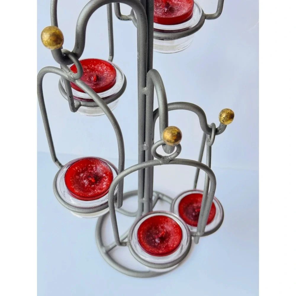 Yankee Candle Iron 5-Tier Hanging Votive Tea Light Holder Gray Gold Cranberry
